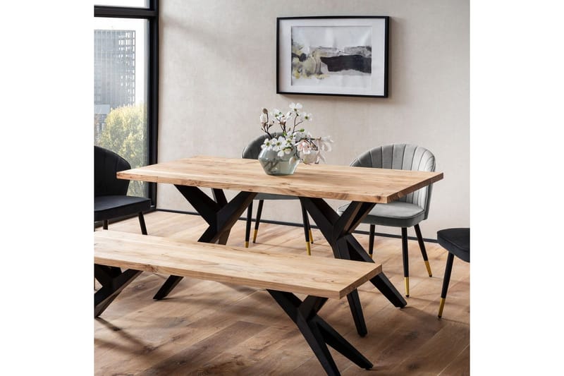 Spisebord Wohnling massivt træ industriloftramme skrå metalben 200x100 cm - 200x100 cm - Møbler - Borde - Spisebordssæt