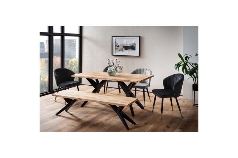 Spisebord Wohnling massivt træ industriloftramme skrå metalben 200x100 cm - 200x100 cm - Møbler - Borde - Spisebordssæt