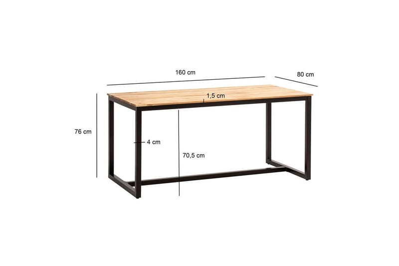 Spisebord Wohnling massivt træ industriloftstil metalrammeben 160x80 cm - 160x80 cm - Møbler - Borde - Spisebord og køkkenbord