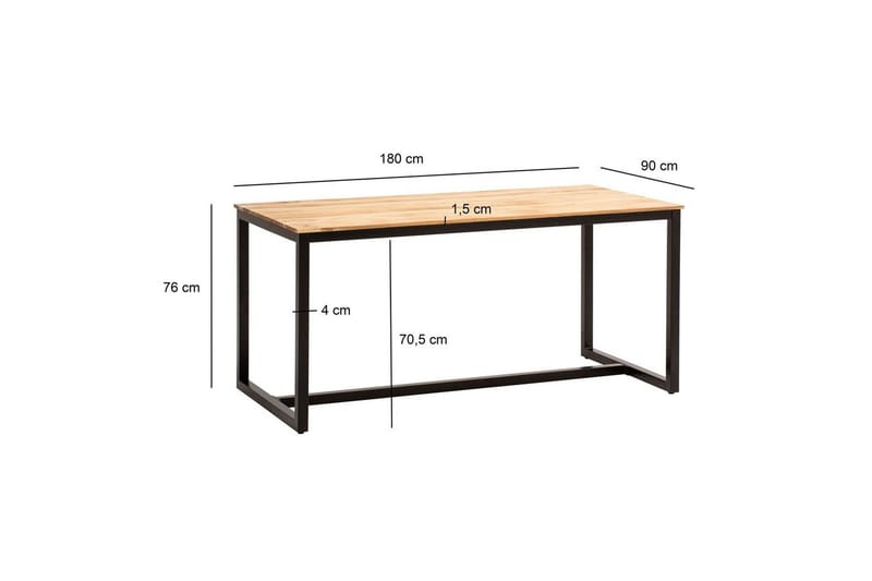 Spisebord Wohnling massivt træ industriloftstil metalrammeben 180x90 cm - 180x90 cm - Møbler - Borde - Spisebord og køkkenbord