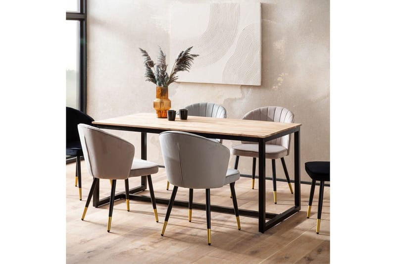 Spisebord Wohnling massivt træ industriloftstil metalrammeben 200x100 cm - 200x100 cm - Møbler - Borde - Spisebord og køkkenbord