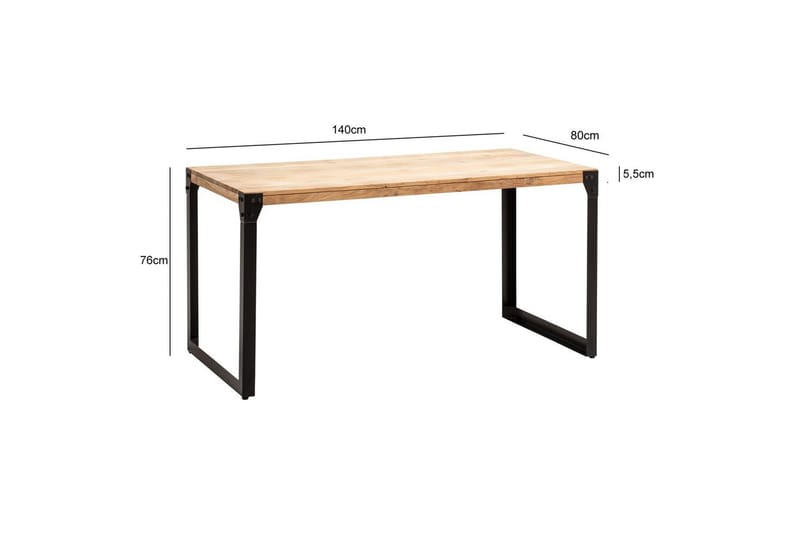 Spisebord Wohnling massivt træ lige metalben, industriel loftstil 140x80 cm - 140x80 cm - Møbler - Borde - Spisebordssæt