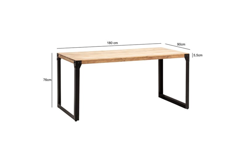 Spisebord Wohnling massivt træ lige metalben, industriel loftstil 180x90 cm - 180x90 cm - Møbler - Borde - Spisebordssæt