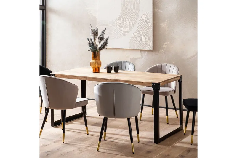 Spisebord Wohnling massivt træ lige metalben, industriel loftstil 180x90 cm - 180x90 cm - Møbler - Borde - Spisebordssæt