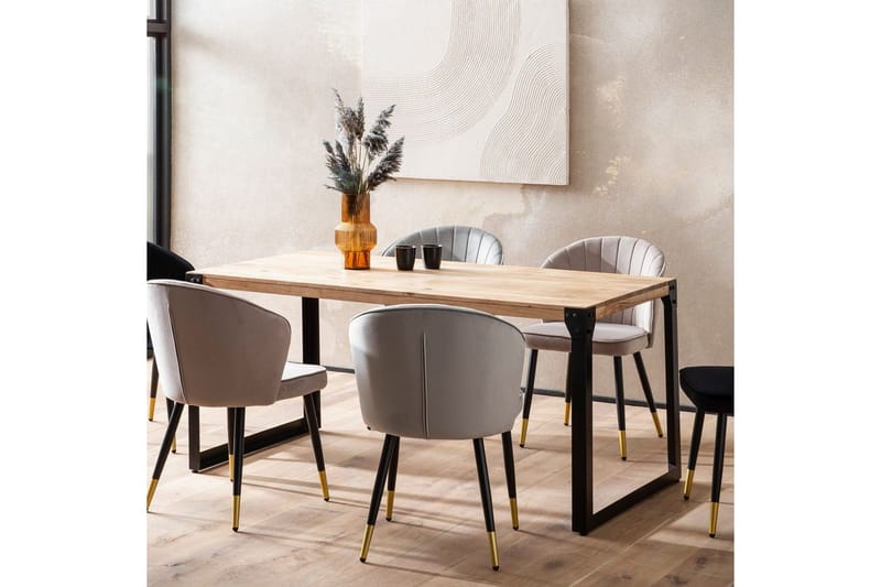 Spisebord Wohnling massivt træ lige metalben, industriel loftstil 180x90 cm - 180x90 cm - Møbler - Borde - Spisebordssæt