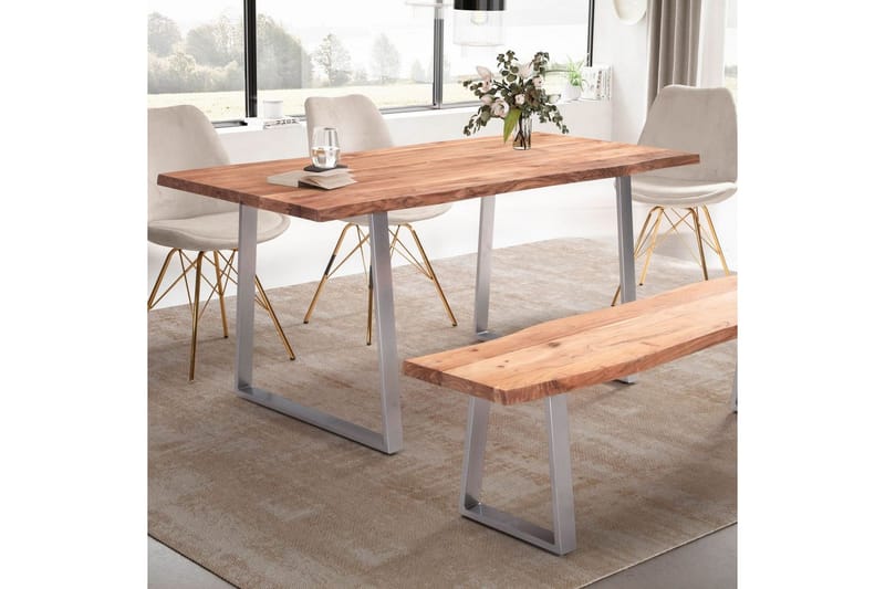 Spisebord Wohnling Massivt træ med trækanter rektangulært landstil Sølv, Lige, 180x90 cm - Sølv, Lige, 180x90 cm - Møbler - Borde - Spisebordssæt