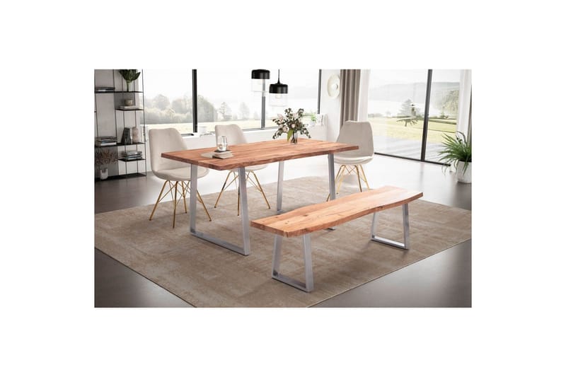 Spisebord Wohnling Massivt træ med trækanter rektangulært landstil Sølv, Lige, 180x90 cm - Sølv, Lige, 180x90 cm - Møbler - Borde - Spisebordssæt