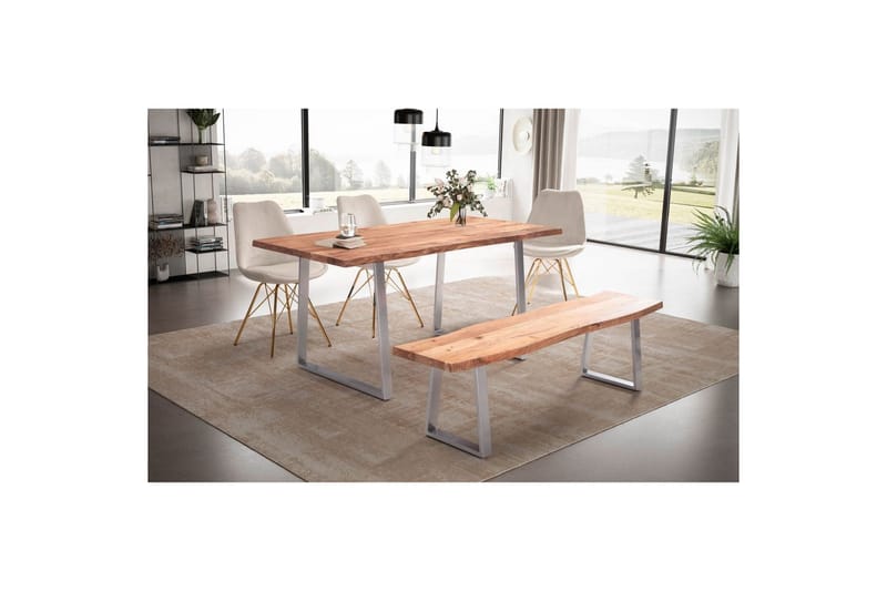 Spisebord Wohnling Massivt træ med trækanter rektangulært landstil Sølv, Lige, 200x100 cm - Sølv, Lige, 200x100 cm - Møbler - Borde - Spisebordssæt