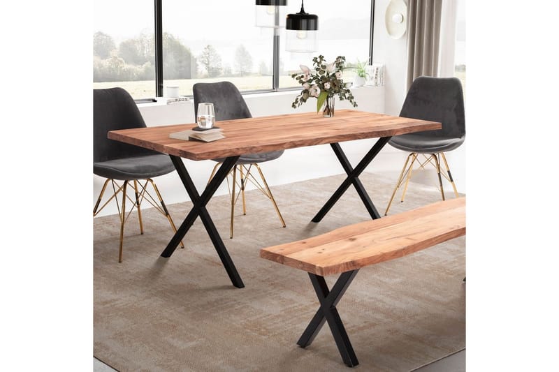Spisebord Wohnling Massivt træ med trækanter rektangulært landstil Sort, Korset, 180x90 cm - Sort, Korset, 180x90 cm - Møbler - Borde - Spisebordssæt