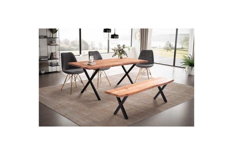 Spisebord Wohnling Massivt træ med trækanter rektangulært landstil Sort, Korset, 200x100 cm - Sort, Korset, 200x100 cm - Møbler - Borde - Spisebordssæt