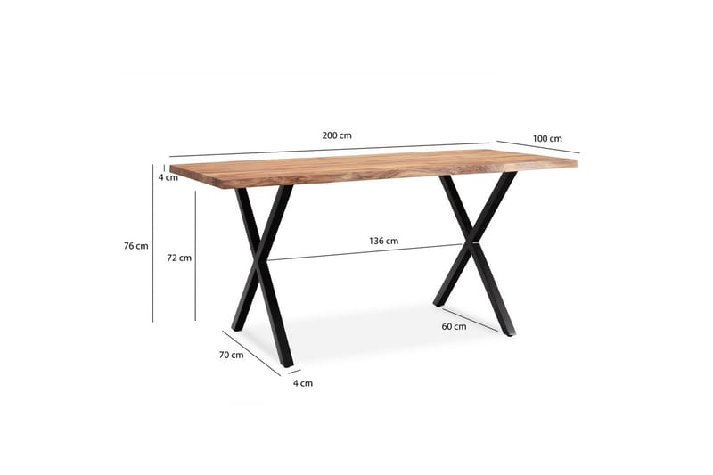 Spisebord Wohnling Massivt træ med trækanter rektangulært landstil Sort, Korset, 200x100 cm - Sort, Korset, 200x100 cm - Møbler - Borde - Spisebordssæt