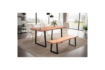 Spisebord Wohnling Massivt træ med trækanter rektangulært landstil Sort, Lige, 180x90 cm - Sort, Lige, 180x90 cm - Møbler - Borde - Spisebord og køkkenbord
