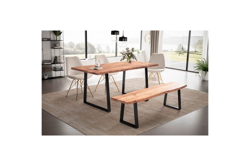 Spisebord Wohnling Massivt træ med trækanter rektangulært landstil Sort, Lige, 180x90 cm - Sort, Lige, 180x90 cm - Møbler - Borde - Spisebordssæt