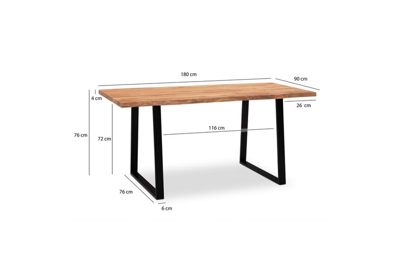 Spisebord Wohnling Massivt træ med trækanter rektangulært landstil Sort, Lige, 180x90 cm - Sort, Lige, 180x90 cm - Møbler - Borde - Spisebordssæt