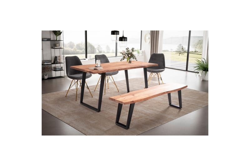 Spisebord Wohnling Massivt træ med trækanter rektangulært landstil Sort, Vinklet, 200x100 cm - Sort, Vinklet, 200x100 cm - Møbler - Borde - Spisebordssæt