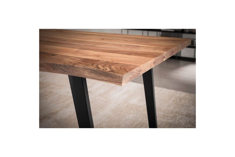 Spisebord Wohnling Massivt træ med trækanter rektangulært landstil Sort, Vinklet, 200x100 cm - Sort, Vinklet, 200x100 cm - Møbler - Borde - Spisebordssæt