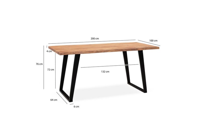Spisebord Wohnling Massivt træ med trækanter rektangulært landstil Sort, Vinklet, 200x100 cm - Sort, Vinklet, 200x100 cm - Møbler - Borde - Spisebordssæt