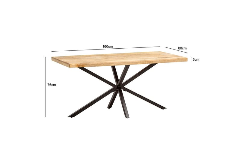 Spisebord Wohnling massivt træ metal korsbase, industriel look 160x80 cm - 160x80 cm - Møbler - Borde - Spisebordssæt