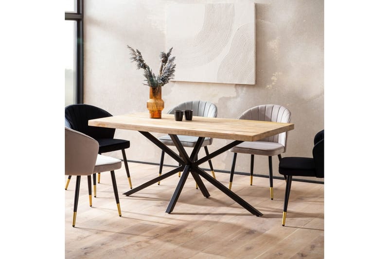 Spisebord Wohnling massivt træ metal korsbase, industriel look 180x90 cm - 180x90 cm - Møbler - Borde - Spisebordssæt