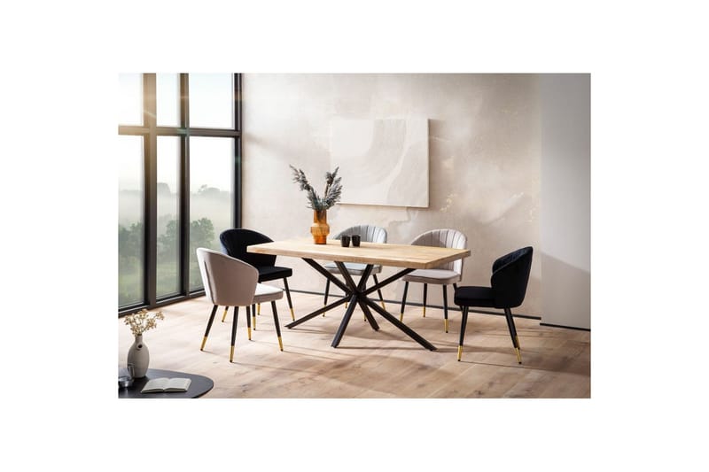 Spisebord Wohnling massivt træ metal korsbase, industriel look 180x90 cm - 180x90 cm - Møbler - Borde - Spisebordssæt