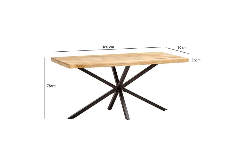 Spisebord Wohnling massivt træ metal korsbase, industriel look 180x90 cm - 180x90 cm - Møbler - Borde - Spisebordssæt
