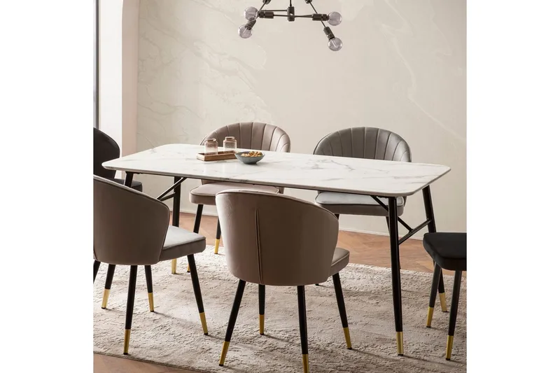 Spisebord Wohnling Moderne stil MDF med metalben med guldtips Marmor, Hvid, 120x60 cm - Marmor, Hvid, 120x60 cm - Møbler - Borde - Spisebordssæt