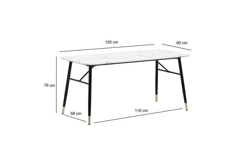 Spisebord Wohnling Moderne stil MDF med metalben med guldtips Marmor, Hvid, 120x60 cm - Marmor, Hvid, 120x60 cm - Møbler - Borde - Spisebordssæt