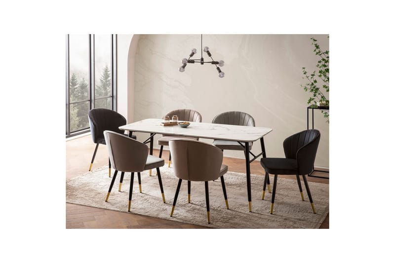 Spisebord Wohnling Moderne stil MDF med metalben med guldtips Marmor, Hvid, 160x80 cm - Marmor, Hvid, 160x80 cm - Møbler - Borde - Spisebordssæt