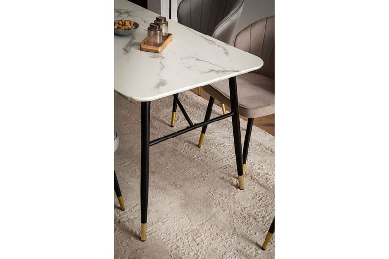 Spisebord Wohnling Moderne stil MDF med metalben med guldtips Marmor, Hvid, 160x80 cm - Marmor, Hvid, 160x80 cm - Møbler - Borde - Spisebordssæt