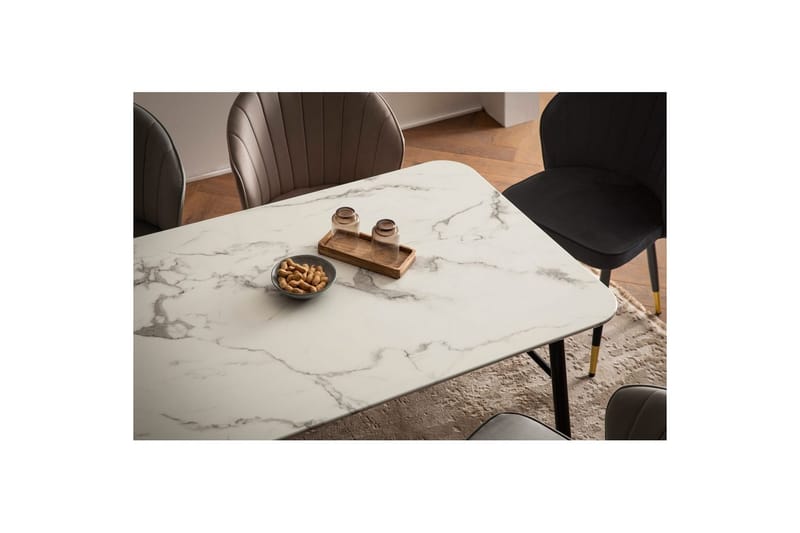 Spisebord Wohnling Moderne stil MDF med metalben med guldtips Marmor, Hvid, 160x80 cm - Marmor, Hvid, 160x80 cm - Møbler - Borde - Spisebordssæt
