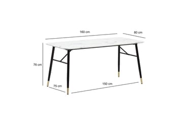 Spisebord Wohnling Moderne stil MDF med metalben med guldtips Marmor, Hvid, 160x80 cm - Marmor, Hvid, 160x80 cm - Møbler - Borde - Spisebord og køkkenbord