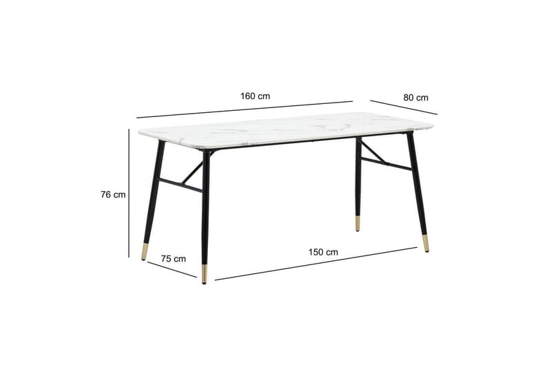 Spisebord Wohnling Moderne stil MDF med metalben med guldtips Marmor, Hvid, 160x80 cm - Marmor, Hvid, 160x80 cm - Møbler - Borde - Spisebordssæt