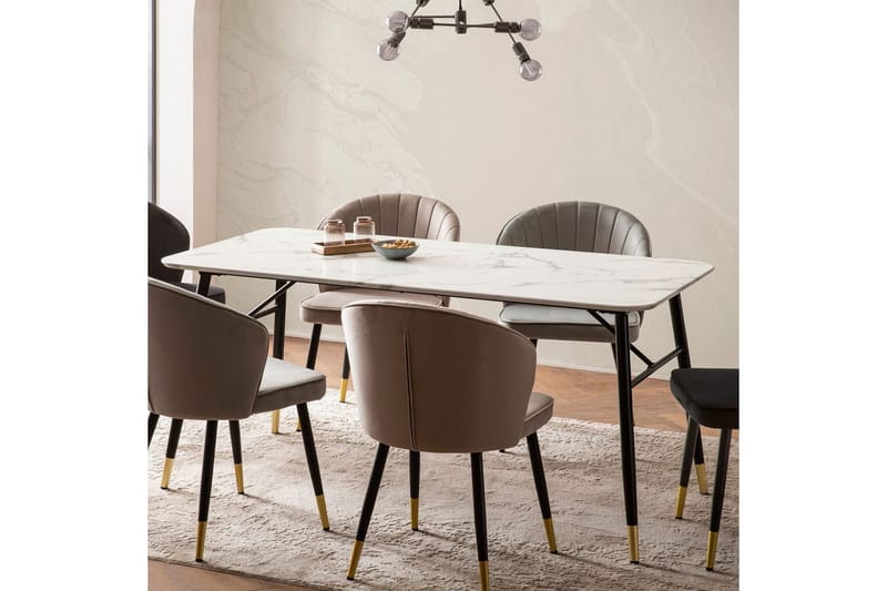 Spisebord Wohnling Moderne stil MDF med metalben med guldtips Marmor, Hvid, 200x90 cm - Marmor, Hvid, 200x90 cm - Møbler - Borde - Spisebordssæt
