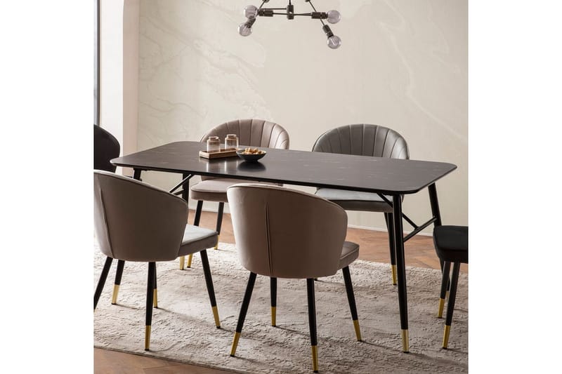 Spisebord Wohnling Moderne stil MDF med metalben med guldtips Marmor, Sort, 200x90 cm - Marmor, Sort, 200x90 cm - Møbler - Borde - Spisebordssæt