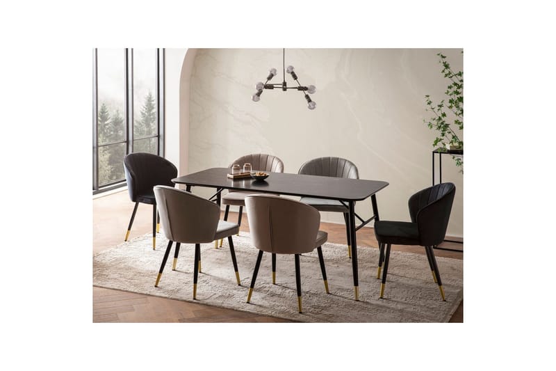 Spisebord Wohnling Moderne stil MDF med metalben med guldtips Marmor, Sort, 200x90 cm - Marmor, Sort, 200x90 cm - Møbler - Borde - Spisebordssæt
