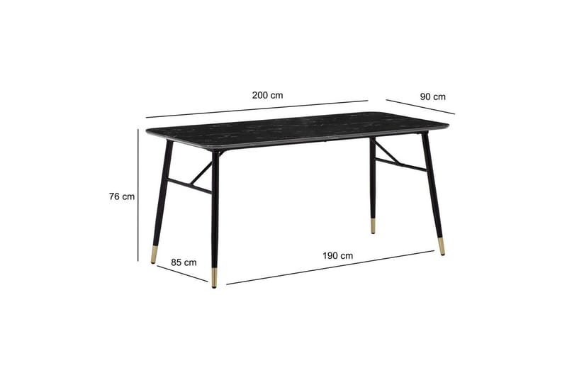 Spisebord Wohnling Moderne stil MDF med metalben med guldtips Marmor, Sort, 200x90 cm - Marmor, Sort, 200x90 cm - Møbler - Borde - Spisebordssæt