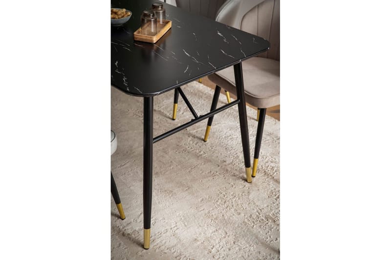 Spisebord Wohnling Moderne stil MDF med metalben med guldtips Marmor, Sort, 200x90 cm - Marmor, Sort, 200x90 cm - Møbler - Borde - Spisebordssæt
