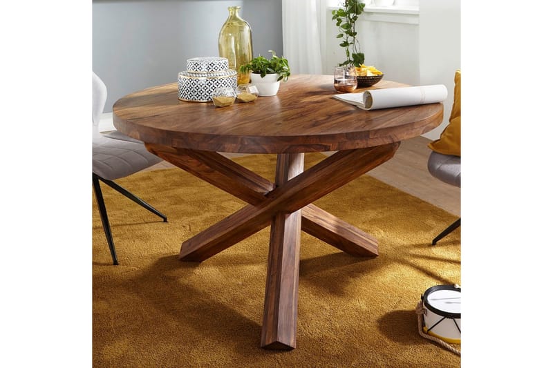 Spisebord Wohnling Rund 120 cm massivt træ landhusstil Rose træ - Rose træ - Møbler - Borde - Spisebord og køkkenbord
