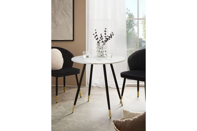 Spisebord Wohnling Rund 75 cm marmorlook moderne med gyldne spidse ben Marmor, Hvid - Marmor, Hvid - Møbler - Borde - Spisebordssæt