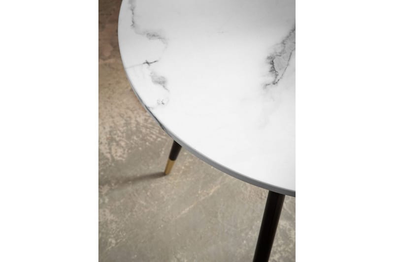 Spisebord Wohnling Rund 75 cm marmorlook moderne med gyldne spidse ben Marmor, Hvid - Marmor, Hvid - Møbler - Borde - Spisebordssæt