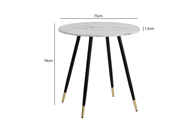 Spisebord Wohnling Rund 75 cm marmorlook moderne med gyldne spidse ben Marmor, Hvid - Marmor, Hvid - Møbler - Borde - Spisebord og køkkenbord