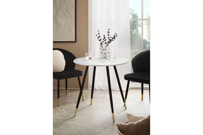 Spisebord Wohnling Rund 75 cm marmorlook moderne med gyldne spidse ben Marmor, Hvid - Marmor, Hvid - Møbler - Borde - Spisebord og køkkenbord