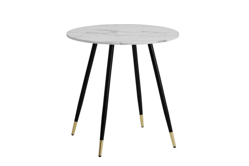 Spisebord Wohnling Rund 75 cm marmorlook moderne med gyldne spidse ben Marmor, Hvid