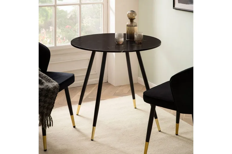 Spisebord Wohnling Rund 75 cm marmorlook moderne med gyldne spidse ben Marmor, Sort - Marmor, Sort - Møbler - Borde - Spisebord og køkkenbord