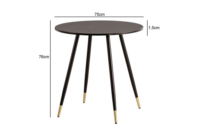 Spisebord Wohnling Rund 75 cm marmorlook moderne med gyldne spidse ben Marmor, Sort - Marmor, Sort - Møbler - Borde - Spisebord og køkkenbord