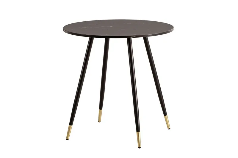Spisebord Wohnling Rund 75 cm marmorlook moderne med gyldne spidse ben Marmor, Sort, Marmor, Sort