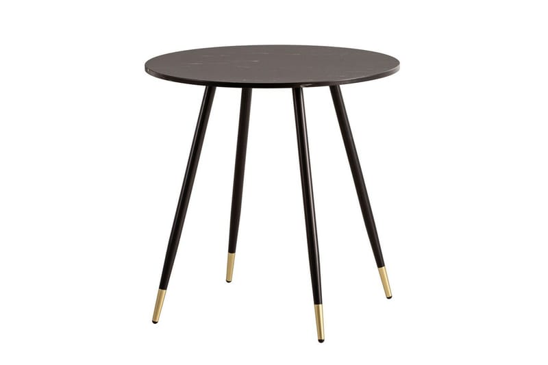 Spisebord Wohnling Rund 75 cm marmorlook moderne med gyldne spidse ben Marmor, Sort, Marmor, Sort