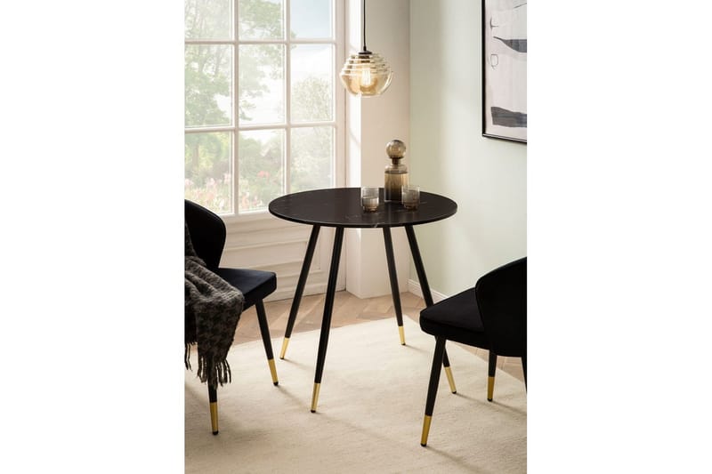 Spisebord Wohnling Rund 75 cm marmorlook moderne med gyldne spidse ben Marmor, Sort - Marmor, Sort - Møbler - Borde - Spisebordssæt
