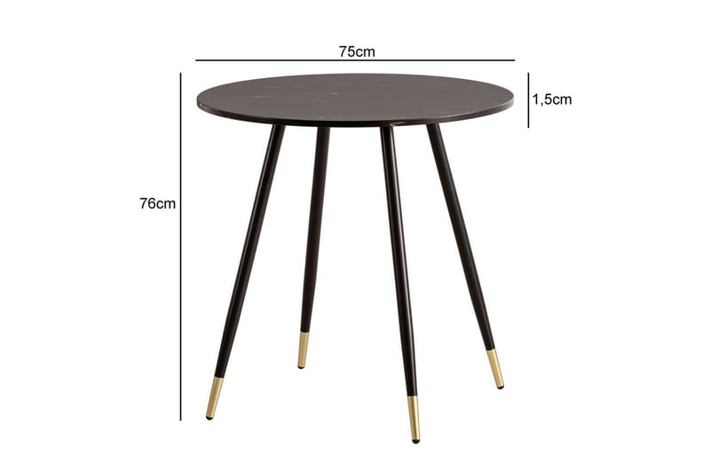 Spisebord Wohnling Rund 75 cm marmorlook moderne med gyldne spidse ben Marmor, Sort - Marmor, Sort - Møbler - Borde - Spisebordssæt