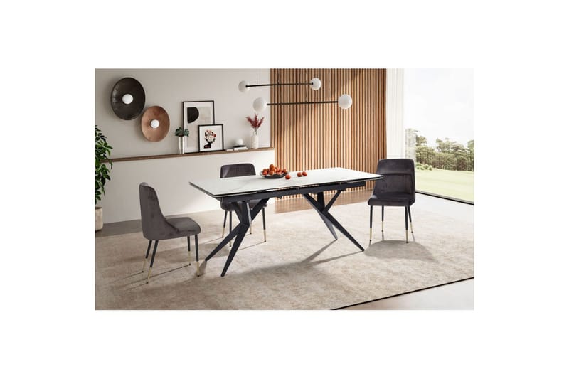 Spisebord Wohnling Udvidelig 180-260 cm keramisk fire ben metalramme Sort, Marmormedhvid - Sort, Marmormedhvid - Møbler - Borde - Spisebord og køkkenbord
